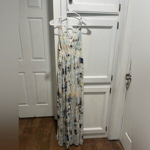 NWT SLOANE ROUGE Blue abstract tropical flowly dress large